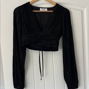 Showpo Black Ruched V-Neck Blouse